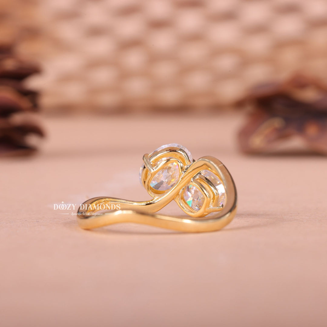Elongated Oval & Cushion Cut Lab Grown E/VS2 Two Stone Engagement Ring