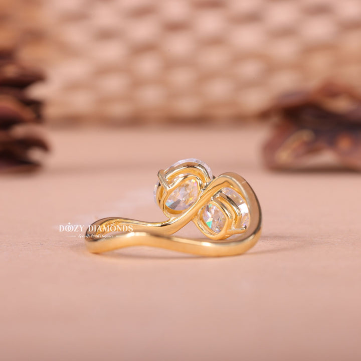Elongated Oval & Cushion Cut Lab Grown E/VS2 Two Stone Engagement Ring