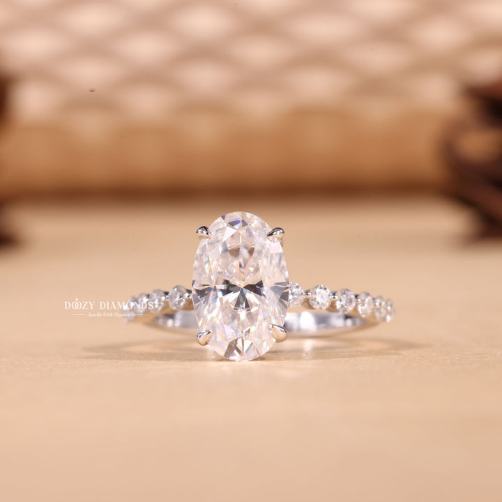 3.0CT-4.0CT Oval F/VS1 Lab Grown Diamond Hidden Halo & Pave Engagement Ring