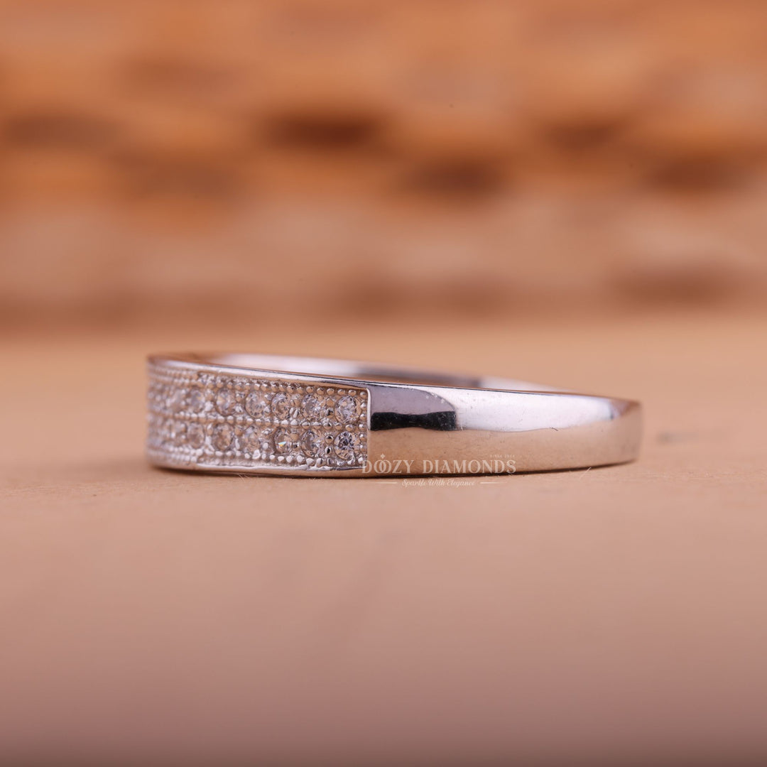 Round Diamond CVD EF/VVS Vintage Double Row Wedding Band