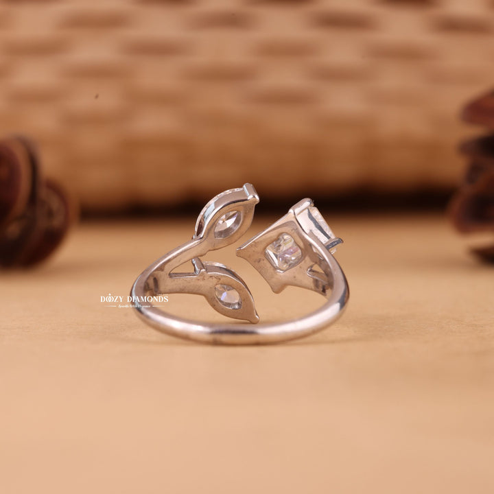 Marquise & Emerald Cut E/VS2 Lab Grown Three Stone Diamond Engagement Ring