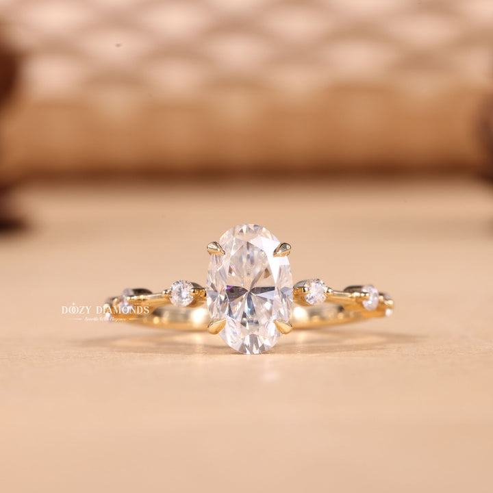 2.0CT-3.0CT Oval F/VS1 Lab Grown Diamond Distance Pave Engagement Ring