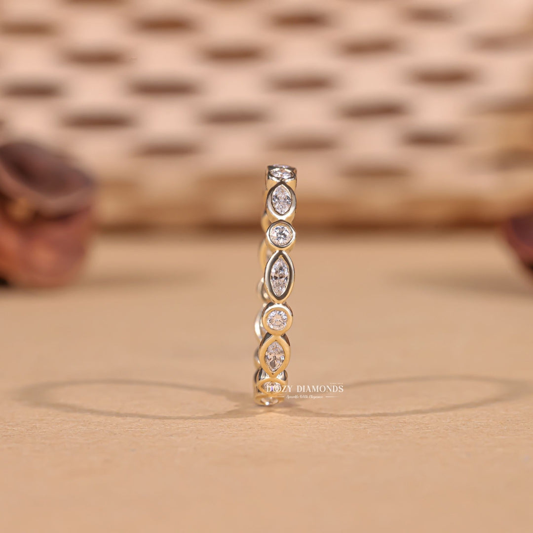 Round & Marquise Cut Lab Grown Diamond EF/VVS Bezel Set Wedding Band