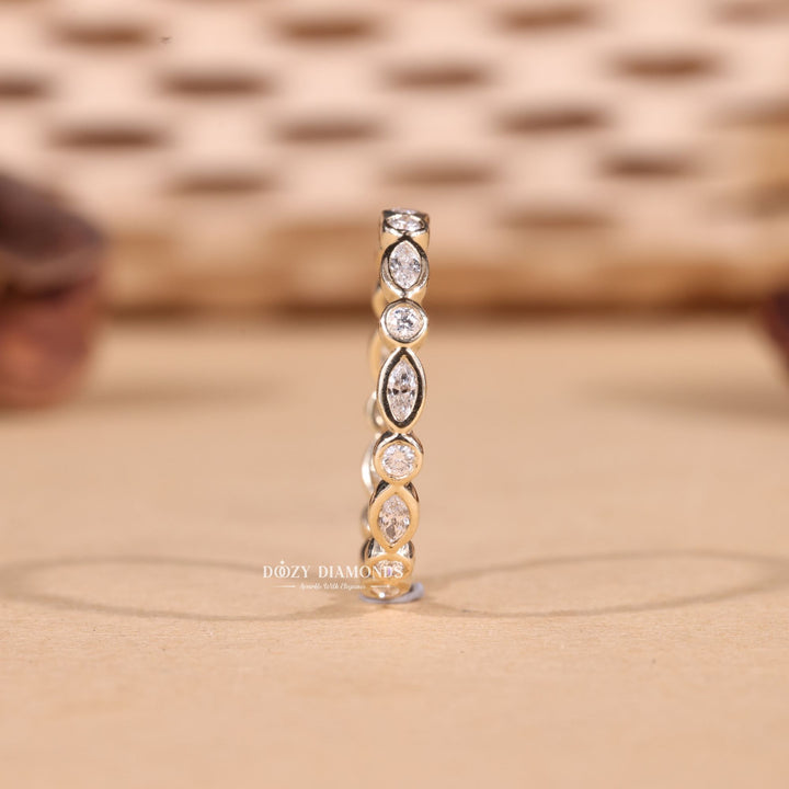 Round & Marquise Cut Lab Grown Diamond EF/VVS Bezel Set Wedding Band