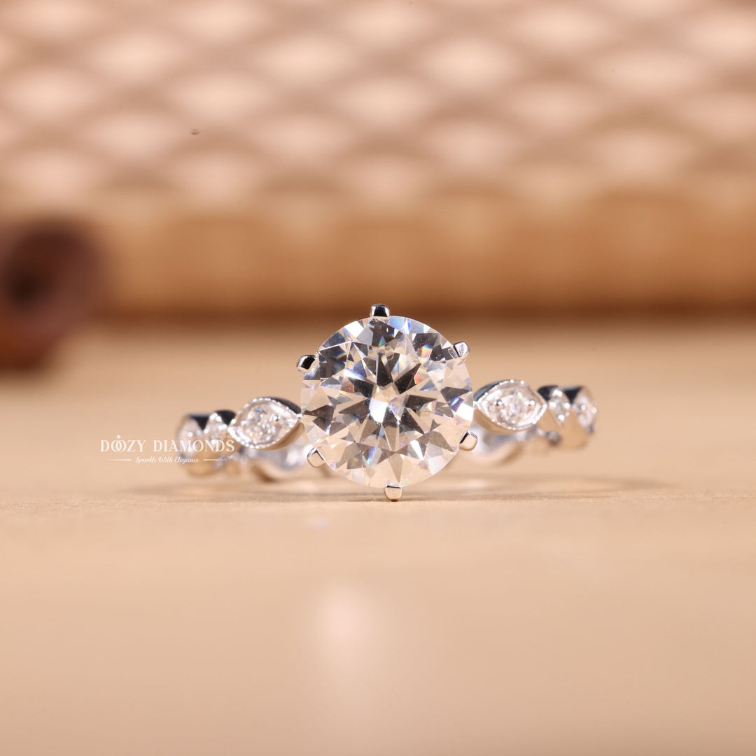 2.0CT-3.0CT Round E/VS1 Lab Grown Diamond Vintage Pave Engagement Ring