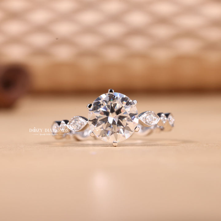 2.0CT-3.0CT Round E/VS1 Lab Grown Diamond Vintage Pave Engagement Ring