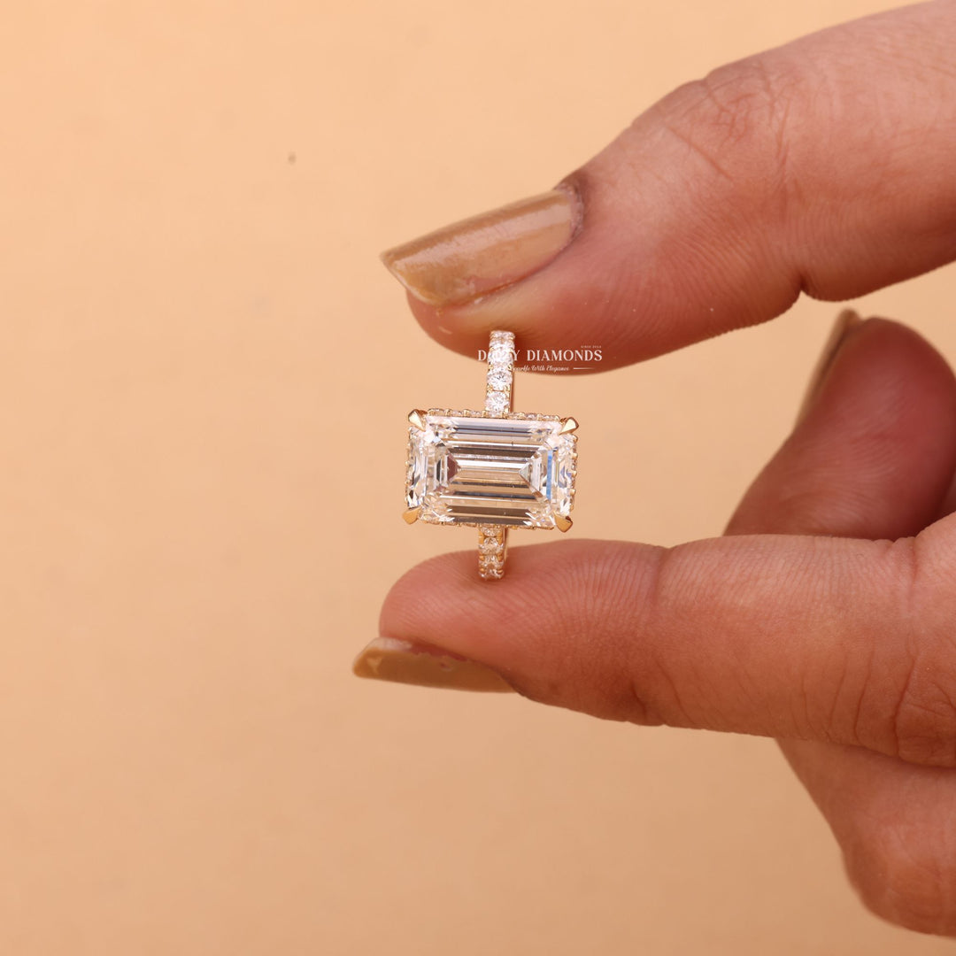 3.0CT-4.0CT Emerald Cut E/VS2 Lab Grown Diamond Hidden Halo Engagement Ring