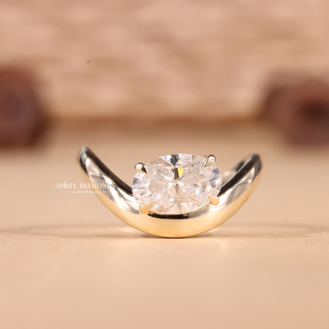 2.0CT-3.0CT Oval Cut E/VS1 Lab Grown Diamond U Shape Curved Engagement Ring