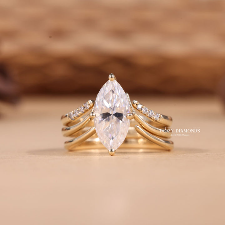2.0CT Marquise Cut EF-VS2 Lab Grown Eve Diamond Ring with Curved Wedding Band or Plain Band