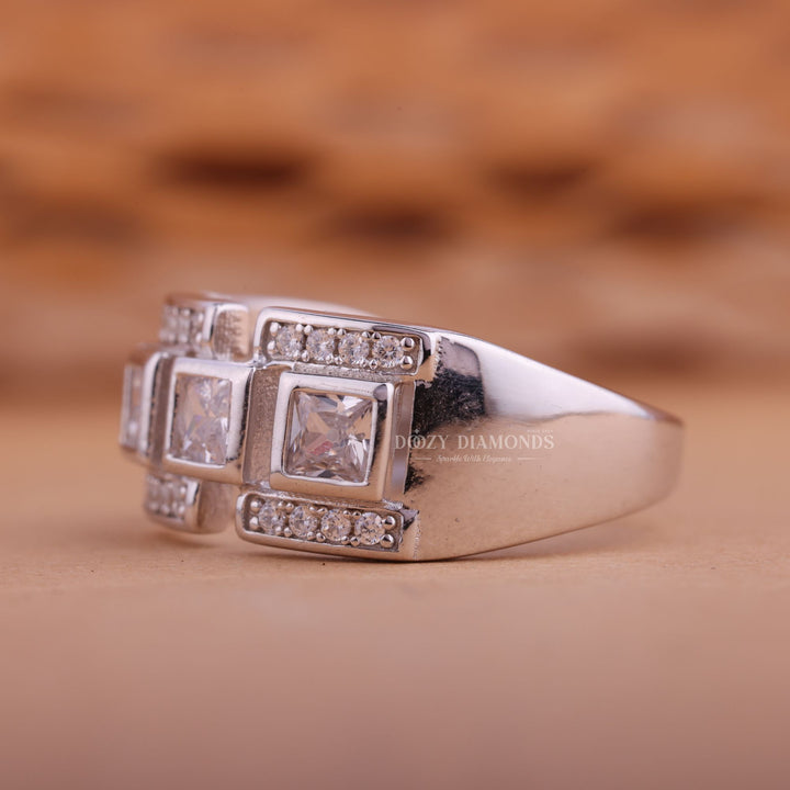 Princess & Round Diamond CVD EF/VVS Unique Brick Wedding Band