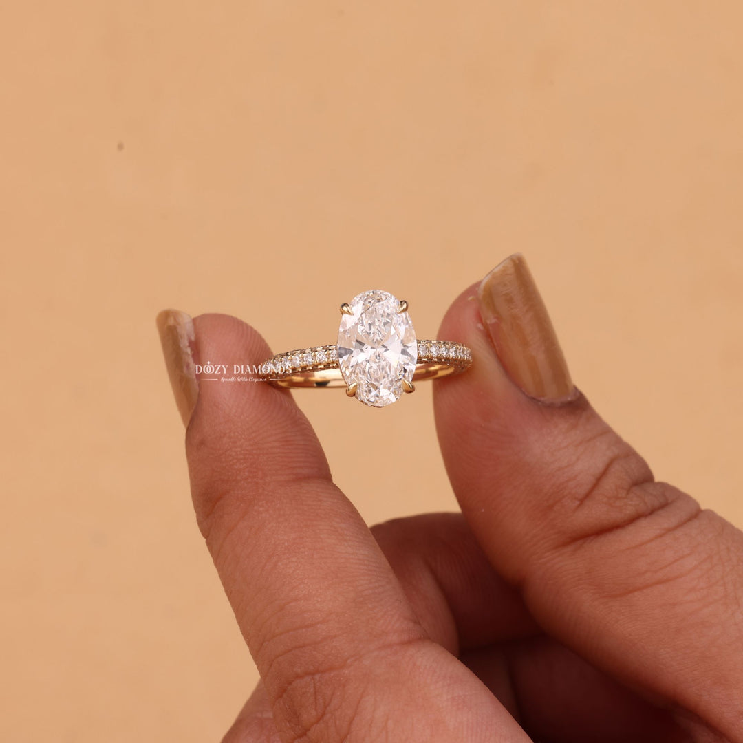 2.50CT-3.50CT Oval Cut F/VS1 Lab Grown Hidden Halo Diamond Engagement Ring
