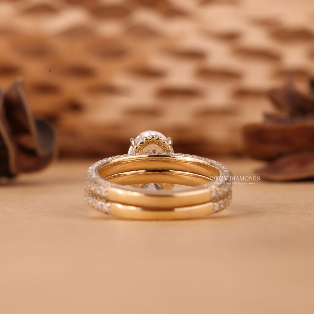 2.50CT Oval Cut EF-VS2 Lab Grown Micro Pave Engagement Ring with Wedding Band