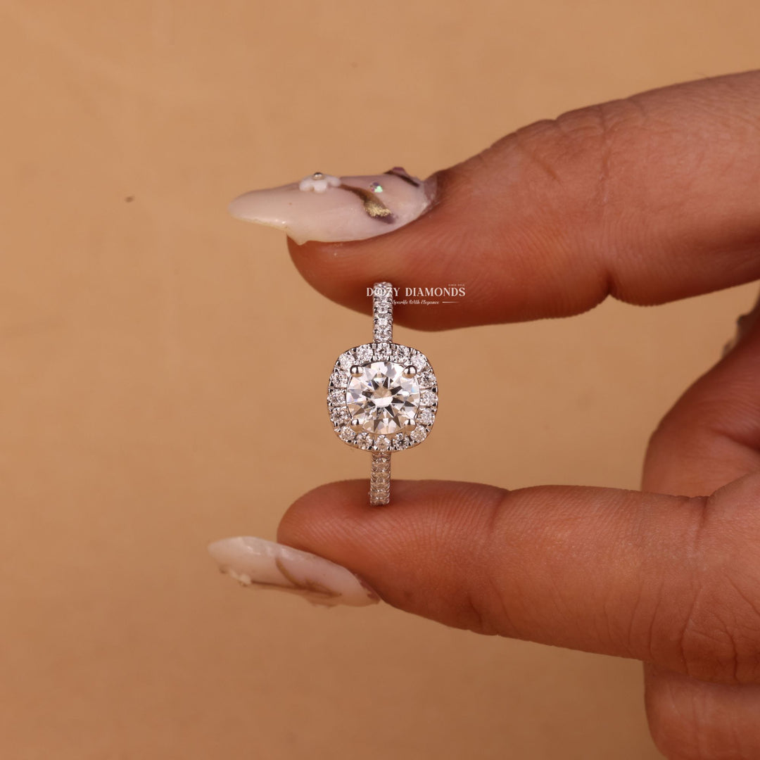 0.50CT-1.50CT Round Cut F/VS1 Lab Grown Diamond Halo Engagement Ring