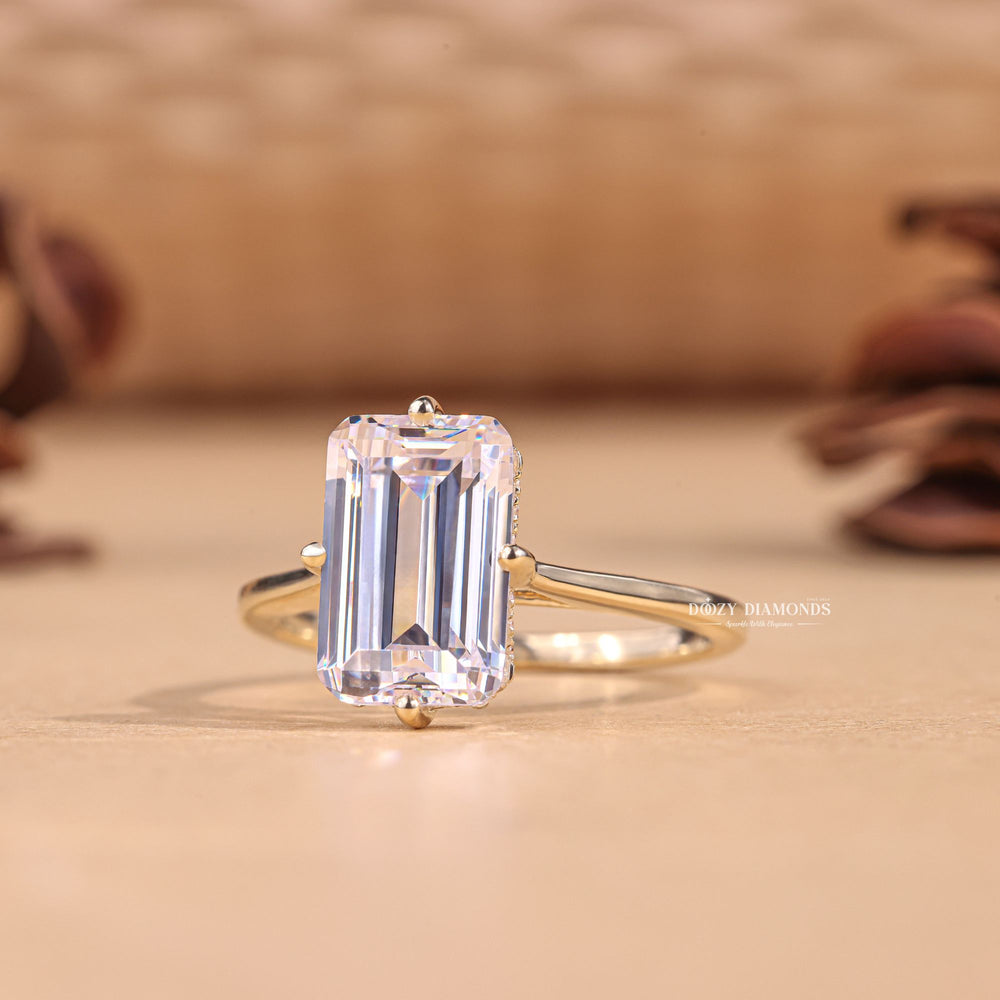 4.0CT - 6.0CT Emerald Cut E/VS1 Lab Grown Diamond Hidden Halo Engagement Ring - Doozy Diamonds