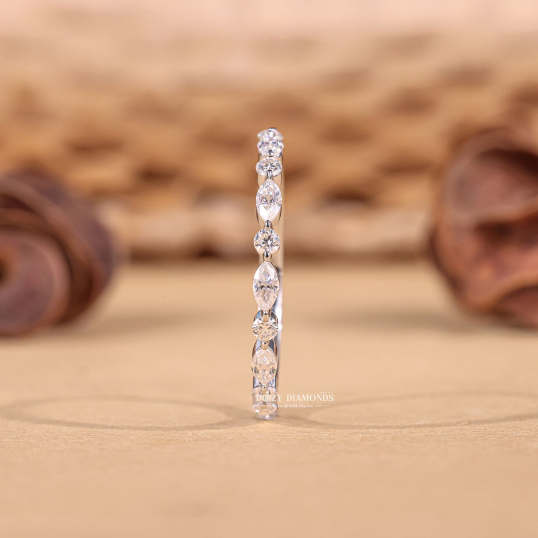Round & Marquise Cut Lab Grown Diamond EF/VVS Half Eternity Stacking Band