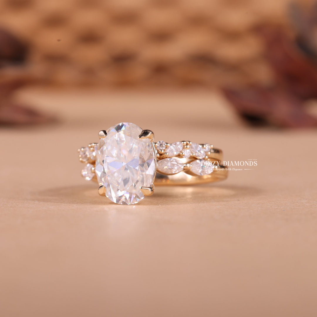 2.0CT Oval Cut EF-VS1 Lab Grown Pave Diamond Ring with Half Eternity Band