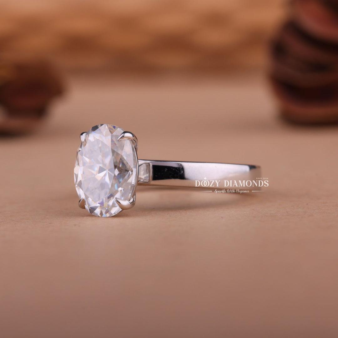 2.0CT-4.0CT Oval F/VS1 Lab Created Diamond Solitaire Thick Engagement Ring