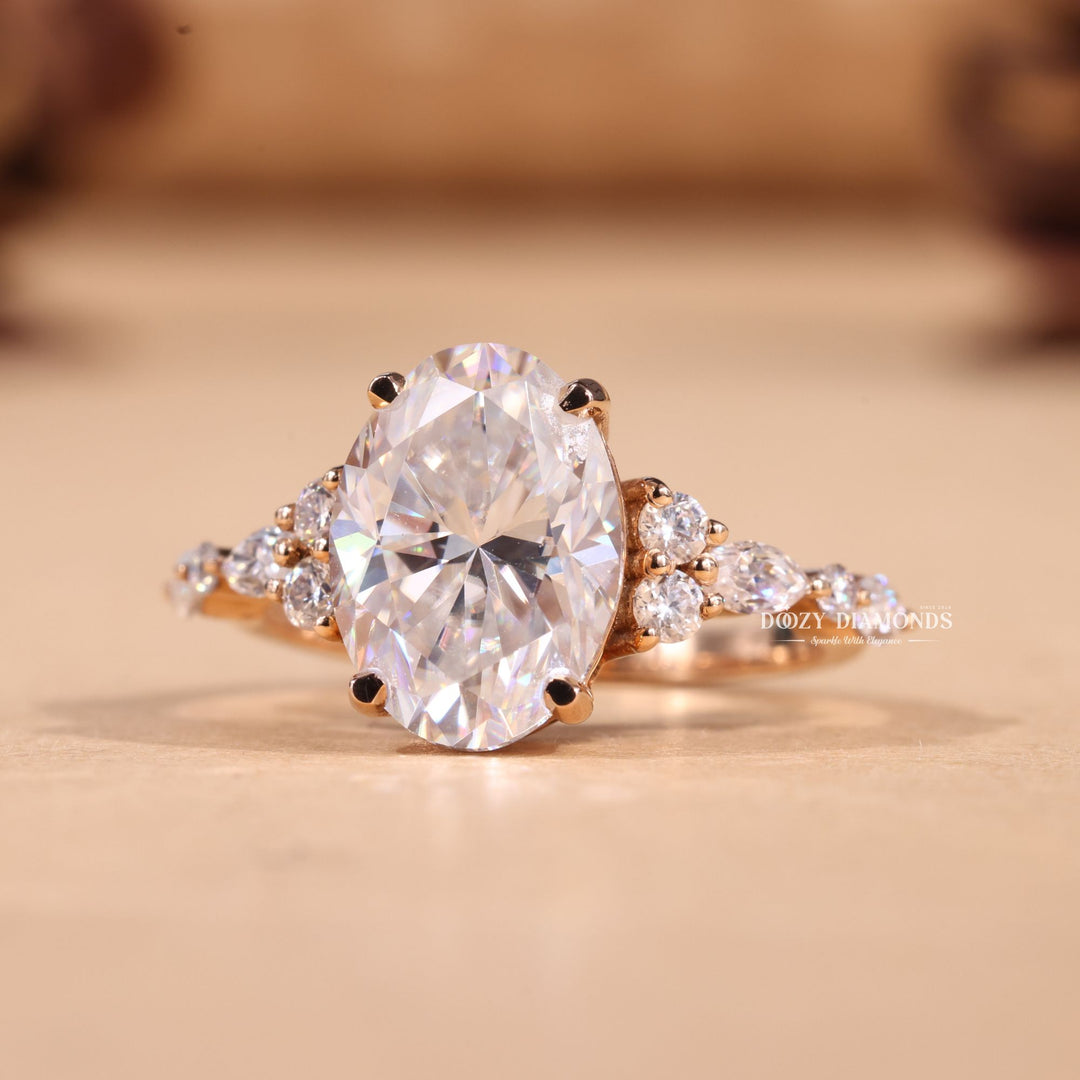 2.50CT-3.50CT Oval E/VS2 Lab Grown Cluster Diamond Engagement Ring