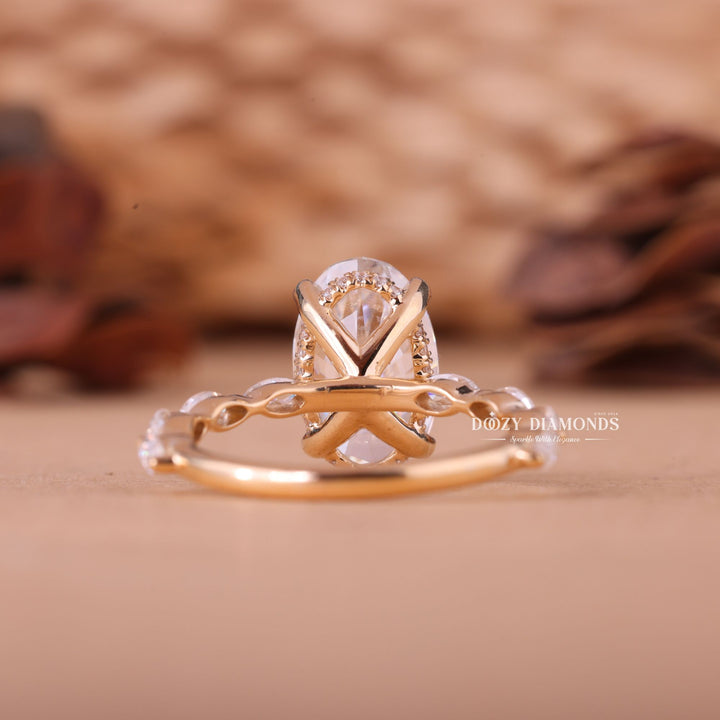 3.0CT-4.0CT Oval E/VS1 Lab Grown Diamond Pave Engagement Ring