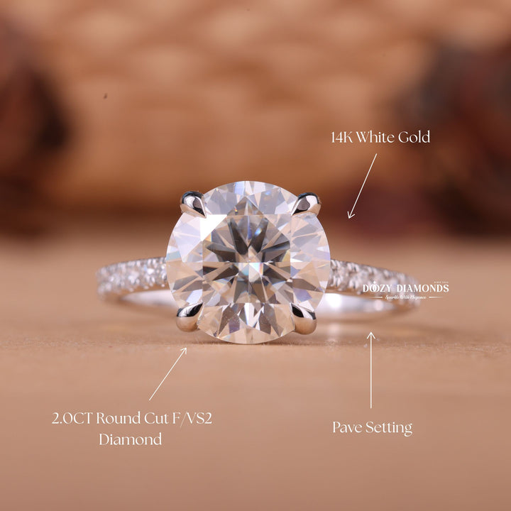 2.0CT-3.0CT Round F/VS1 Lab Grown Diamond Hidden Halo Engagement Ring