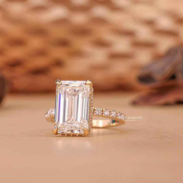 4.50CT - 6.50CT Emerald Cut F/VS1 Lab Grown Hidden Halo Diamond Engagement Ring - Doozy Diamonds