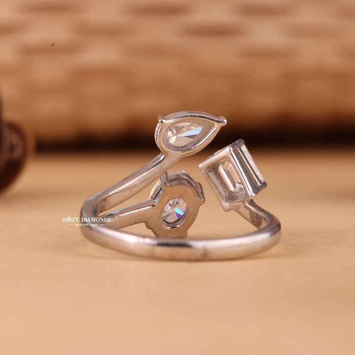 Oval, Pear & Emerald Cut F/VS2 Lab Grown Diamond Three Stone Engagement Ring