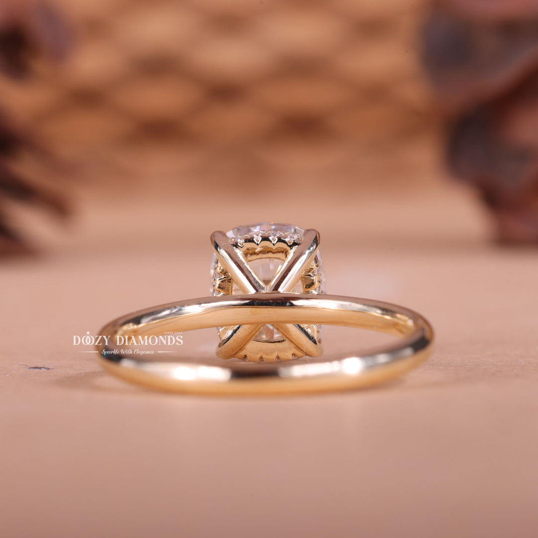 1.50CT-2.50CT Elongated Cushion E/VS1 Hidden Halo Lab Created Engagement Ring