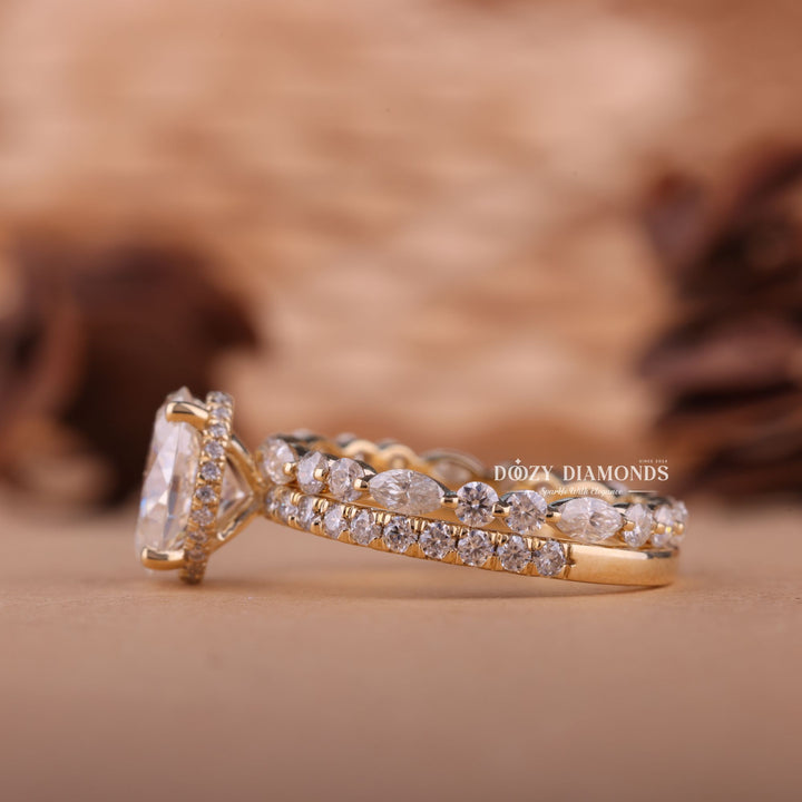 1.50CT Oval F-VS Lab Grown Diamond Hidden Halo Bridal Ring Set