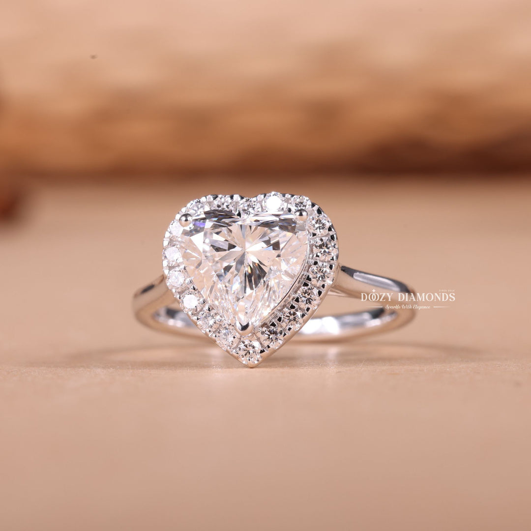 1.50CT-2.50CT Heart E/VS2 Lab Grown Diamond Halo Engagement Ring