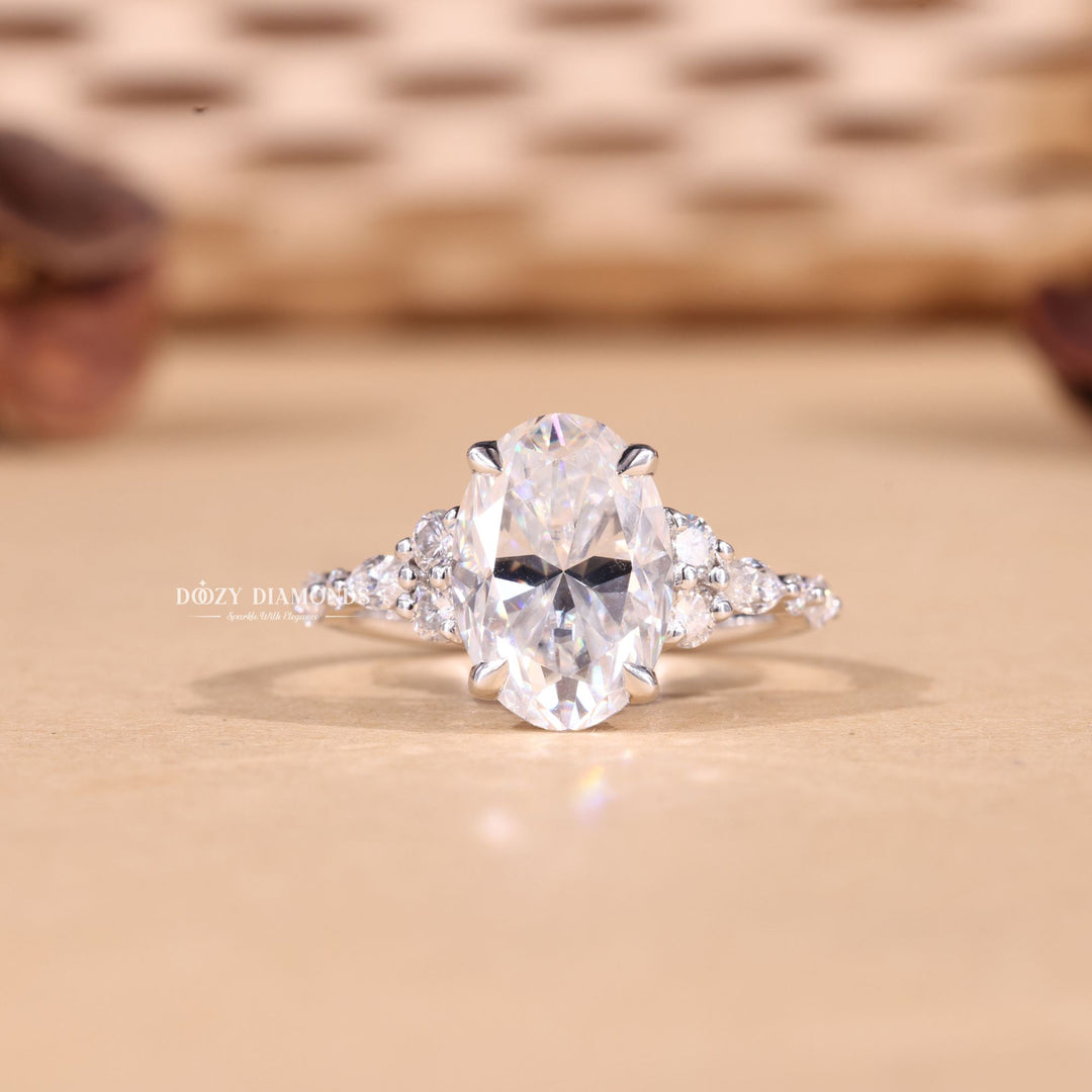 3.0CT-4.0CT Oval Cut F/VS1 Lab Grown Cluster Diamond Engagement Ring