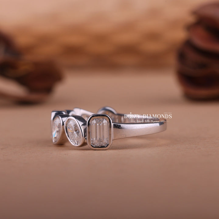 Bezel Set Mix Shape EF/VVS Diamond Lab Grown Half Eternity Wedding Band