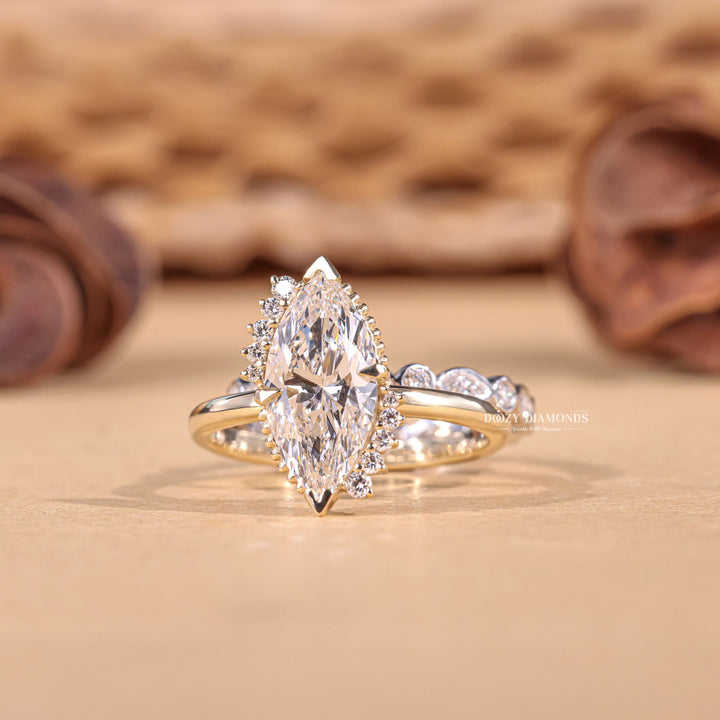 2.0CT Marquise Cut EF-VS1 Lab Grown Vintage Engagement Ring with Bezel Wedding Band