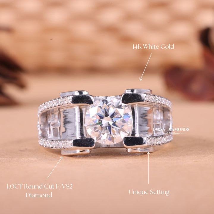 1.0CT Round Cut Lab Grown F/VS1 Diamond Unique Men's Wedding Ring