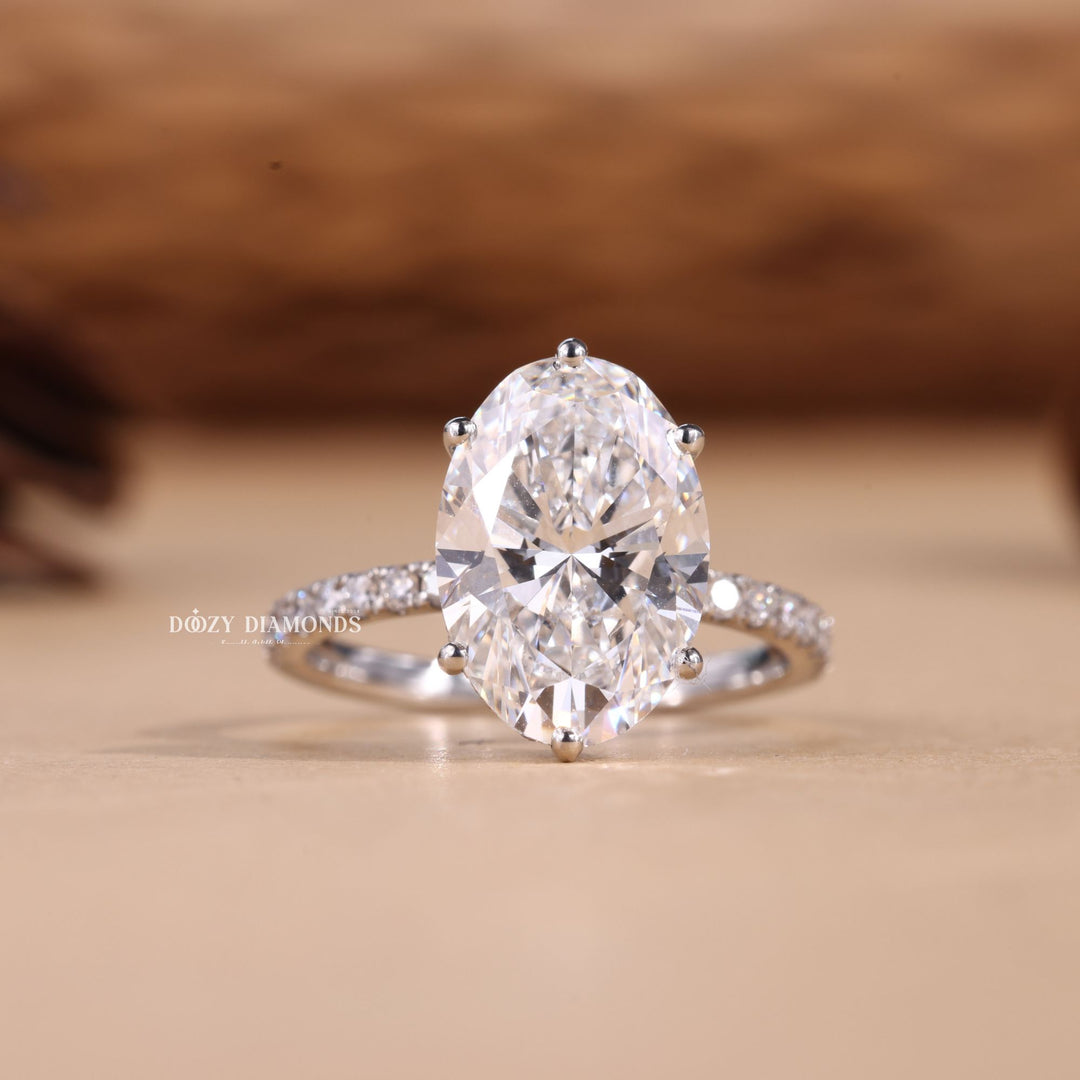 4.0CT-5.0CT Oval Cut E/VS2 Lab Grown Diamond Hidden Halo Engagement Ring