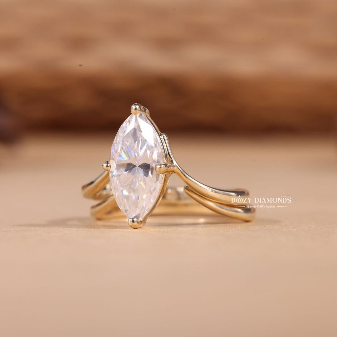 2.0CT Marquise Cut EF-VS2 Lab Grown Eve Diamond Ring with Gold Plain Band