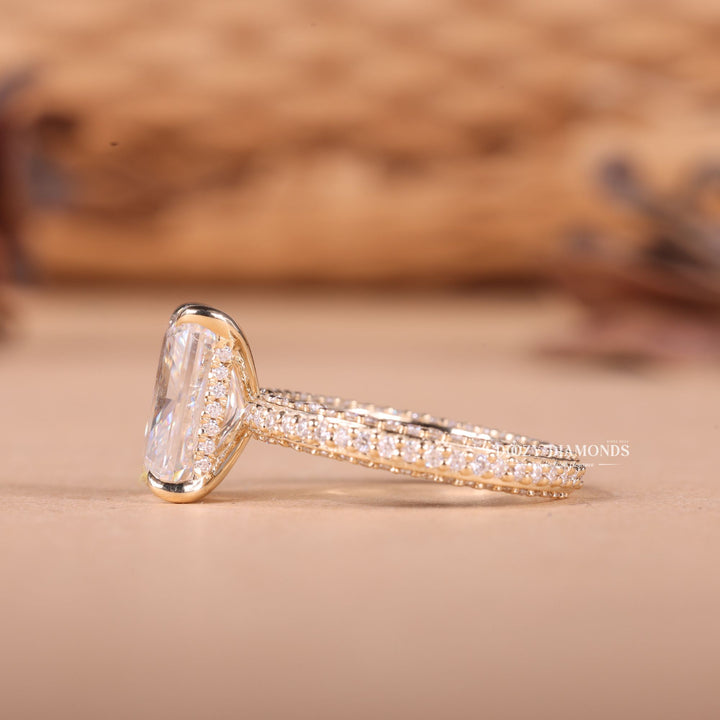 3.0CT-4.0CT Radiant E/VS2 Lab Grown Diamond Micro Pave Engagement Ring