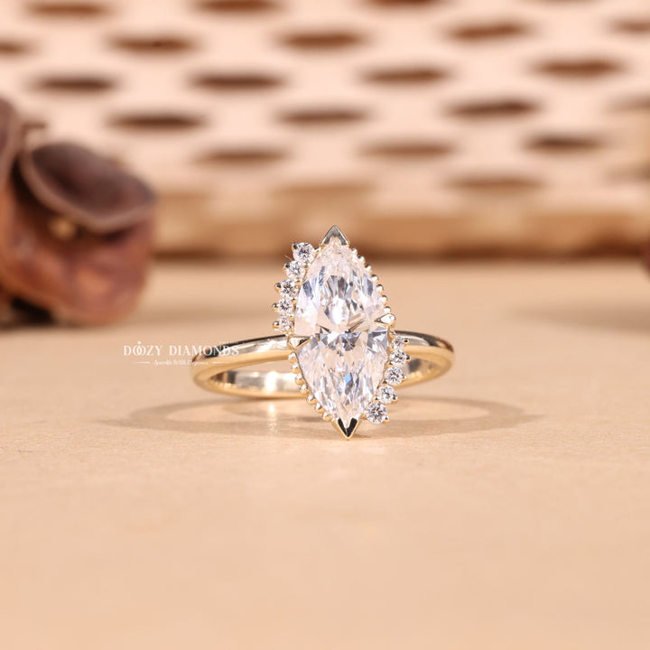 2.0CT-3.0CT Marquise Cut F/VS2 Lab Grown Vintage Cluster Diamond Engagement Ring