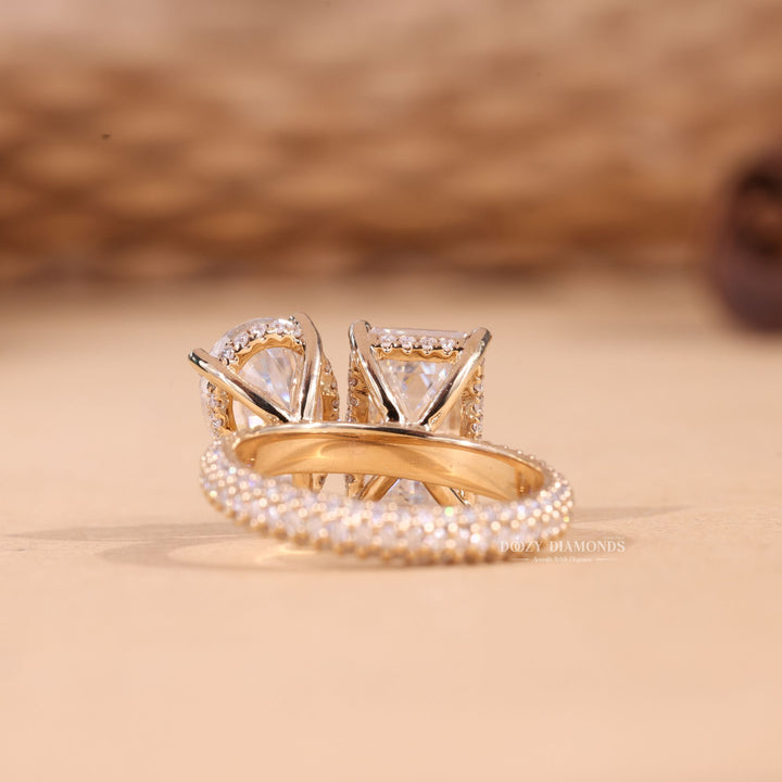 Pear & Emerald Cut Lab Grown Toi et Moi Diamond F/VS1 Micro Pave Engagement Ring