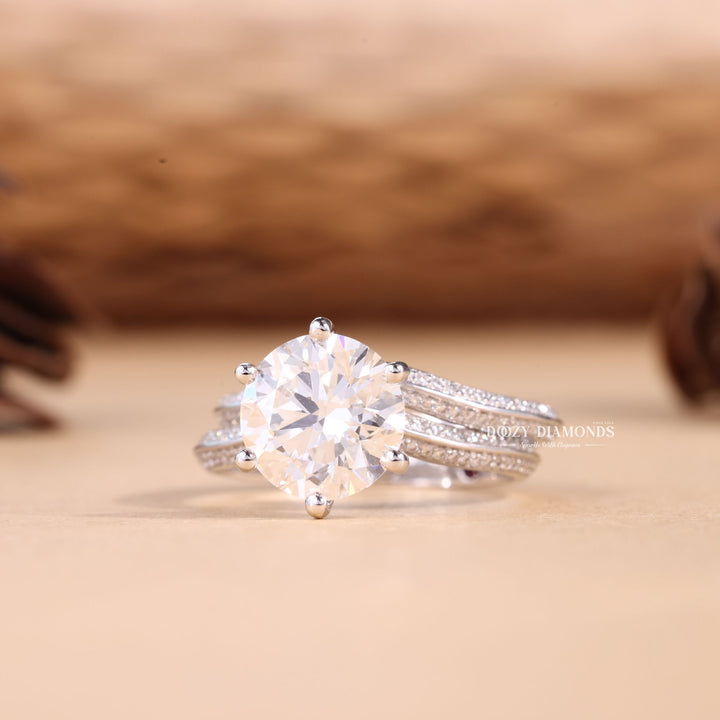 2.0CT Round Cut EF-VS2 Lab Grown Pave Engagement Ring with Stacking Curved Wedding Band