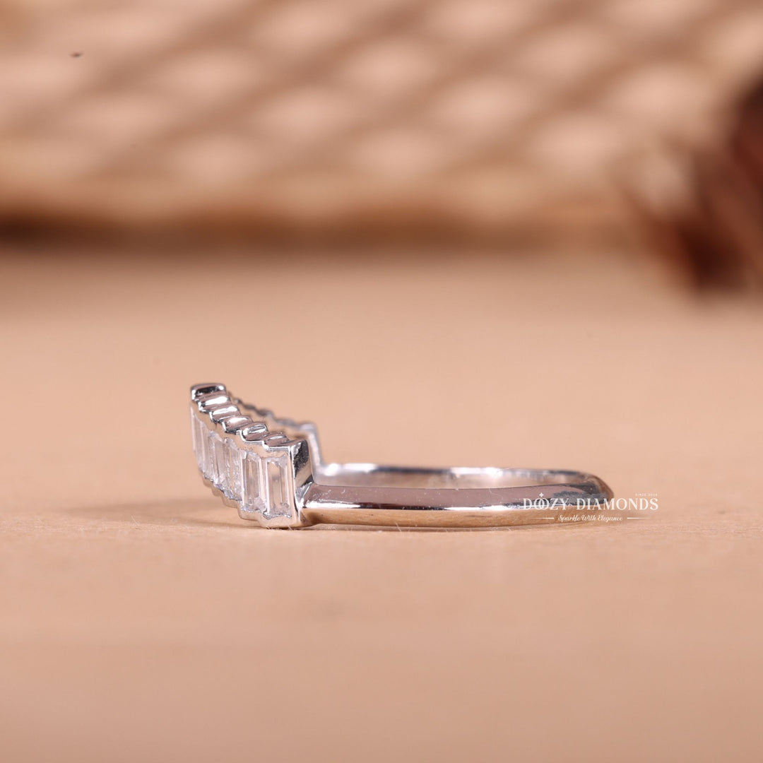 Baguette Cut Lab Grown Diamond EF/VVS Curved Wedding Band for Women