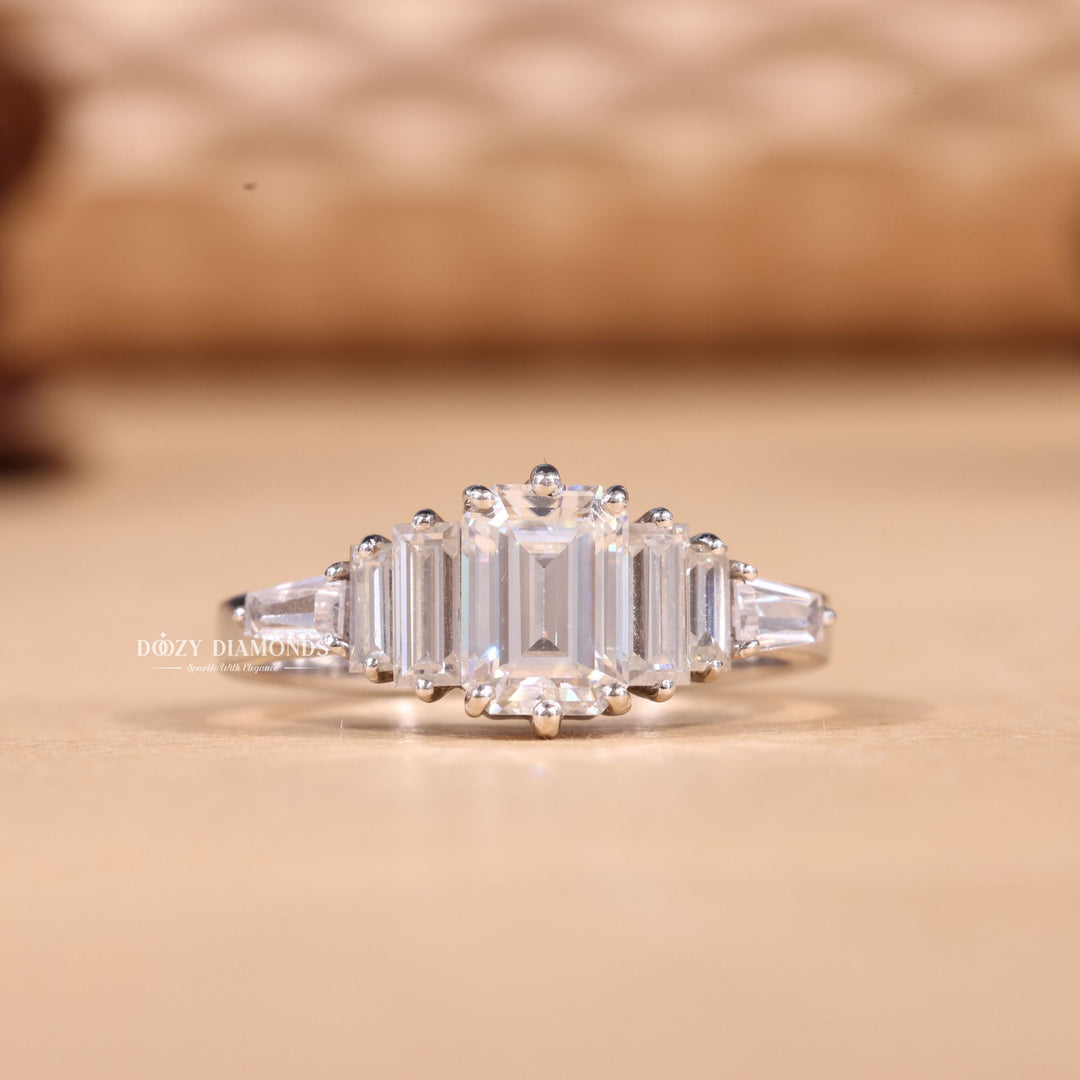 1.0CT-2.0CT Emerald EF/VS1 Lab Grown Diamond Cluster Engagement Ring