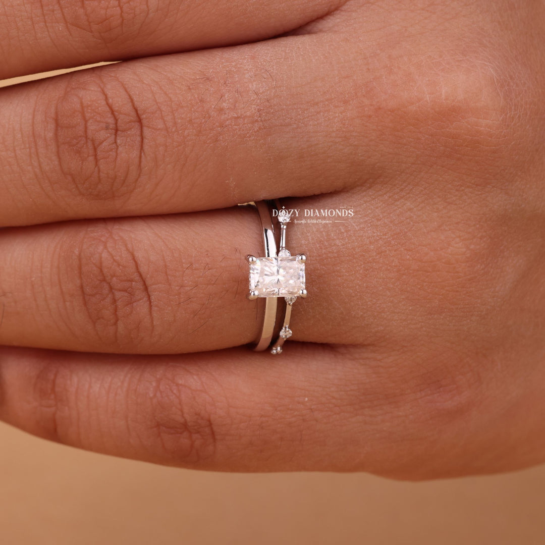 1.0CT Radiant Cut EF-VS2 Lab Grown Solitaire Engagement Ring with Stacking Band