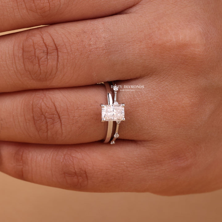 1.0CT Radiant Cut EF-VS2 Lab Grown Solitaire Engagement Ring with Stacking Band