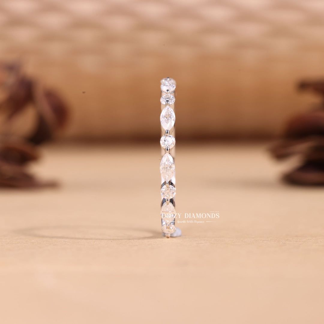 Round & Marquise Cut Lab Grown Diamond EF/VVS Half Eternity Stacking Band