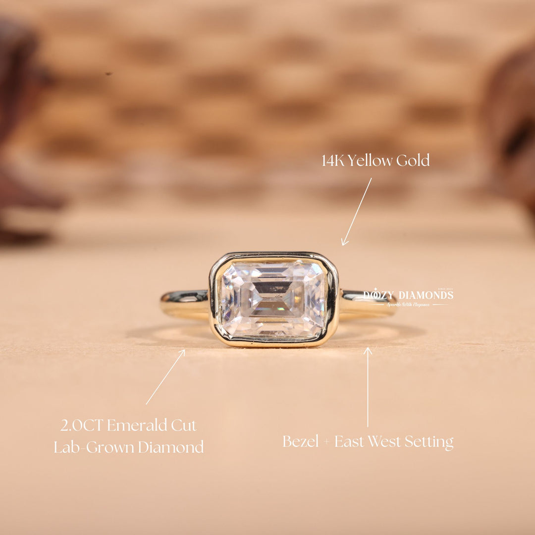 2.0CT-3.0CT Bezel Set Emerald F/VS2 Lab Grown Diamond Engagement Ring