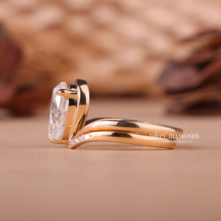 1.0CT Pear F-VS Lab Grown Unique Wedding Ring with Open Diamond Band