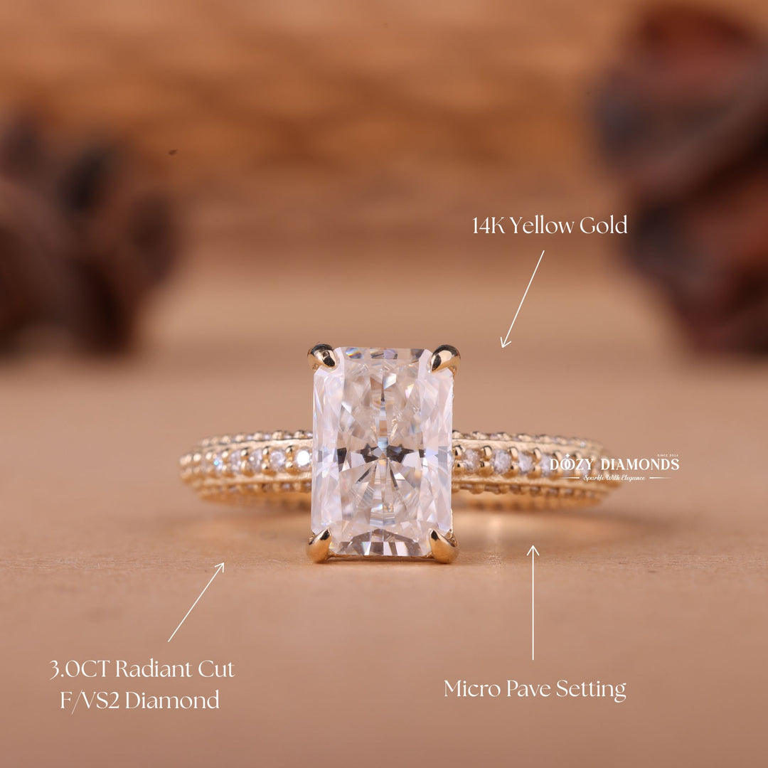 2.50CT-3.50CT Radiant F/VS1 Lab Grown Diamond Micro Pave Engagement Ring