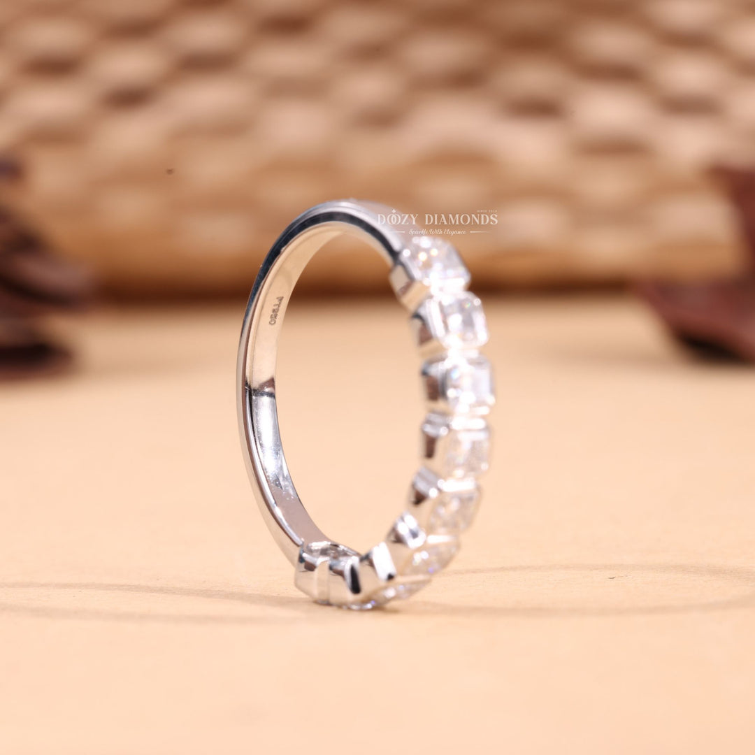 Asscher Cut Lab Grown Diamond EF/VVS Bezel Set Half Eternity Wedding Band