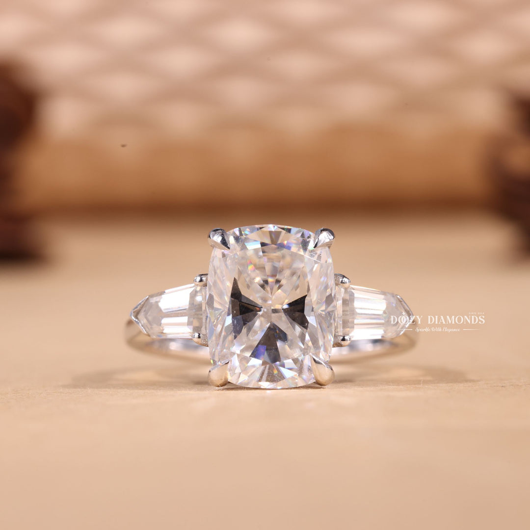 3.0CT-4.0CT Cushion E/VS1 Lab Grown Diamond Three Stone Engagement Ring