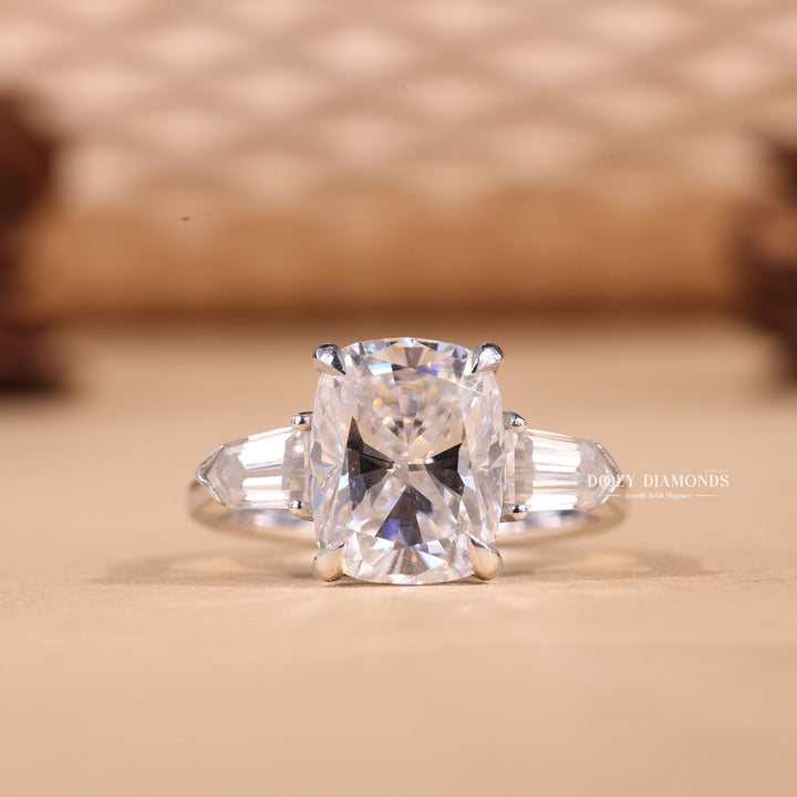 3.0CT-4.0CT Cushion E/VS1 Lab Grown Diamond Three Stone Engagement Ring